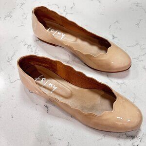 French Sole/NY Beige Patent Leather Jigsaw Flats, size 8